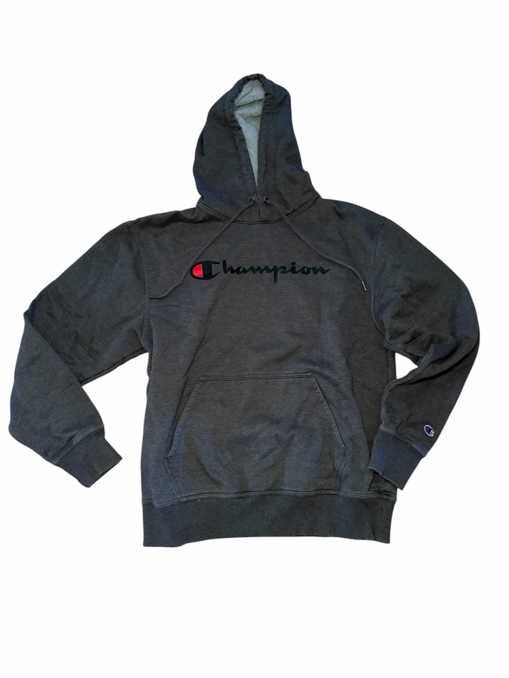 Champion Men's Charcoal Hoodie with Logo Size M